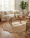 Woven Seaside Jute Collection Area Rug - Nantucket Round Natural and White  lifestyle 78
