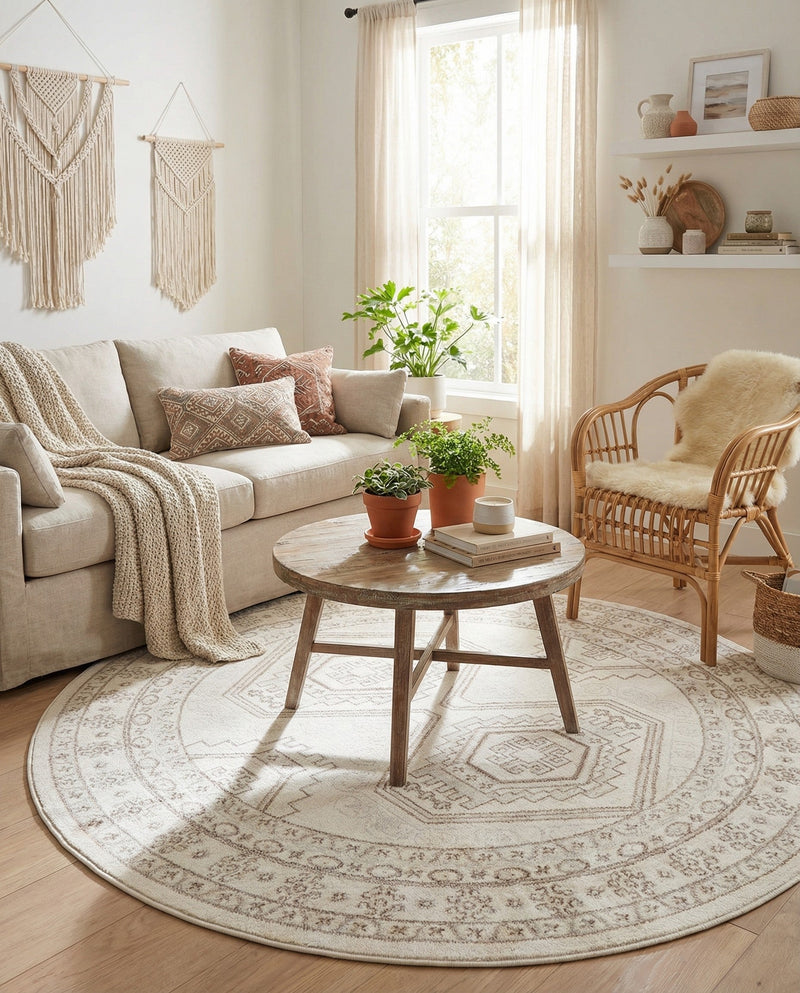 Savannah Elegance Collection Area Rug -  Tybee (Ivory) Round Ivory  lifestyle 35