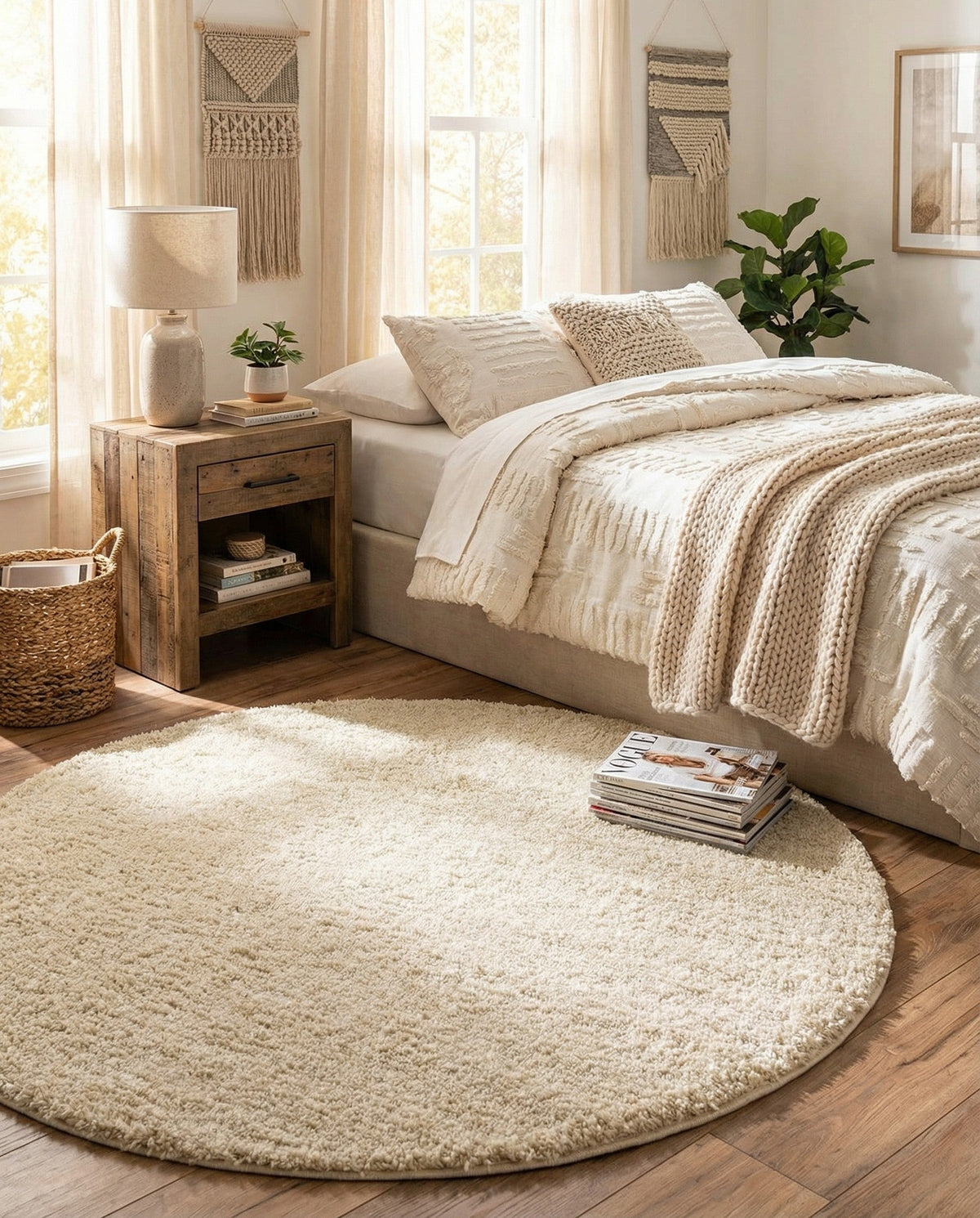Cozy Comfort Shag Collection Area Rug - Haven (Oatmeal Beige) Round Oatmeal Beige  lifestyle 62