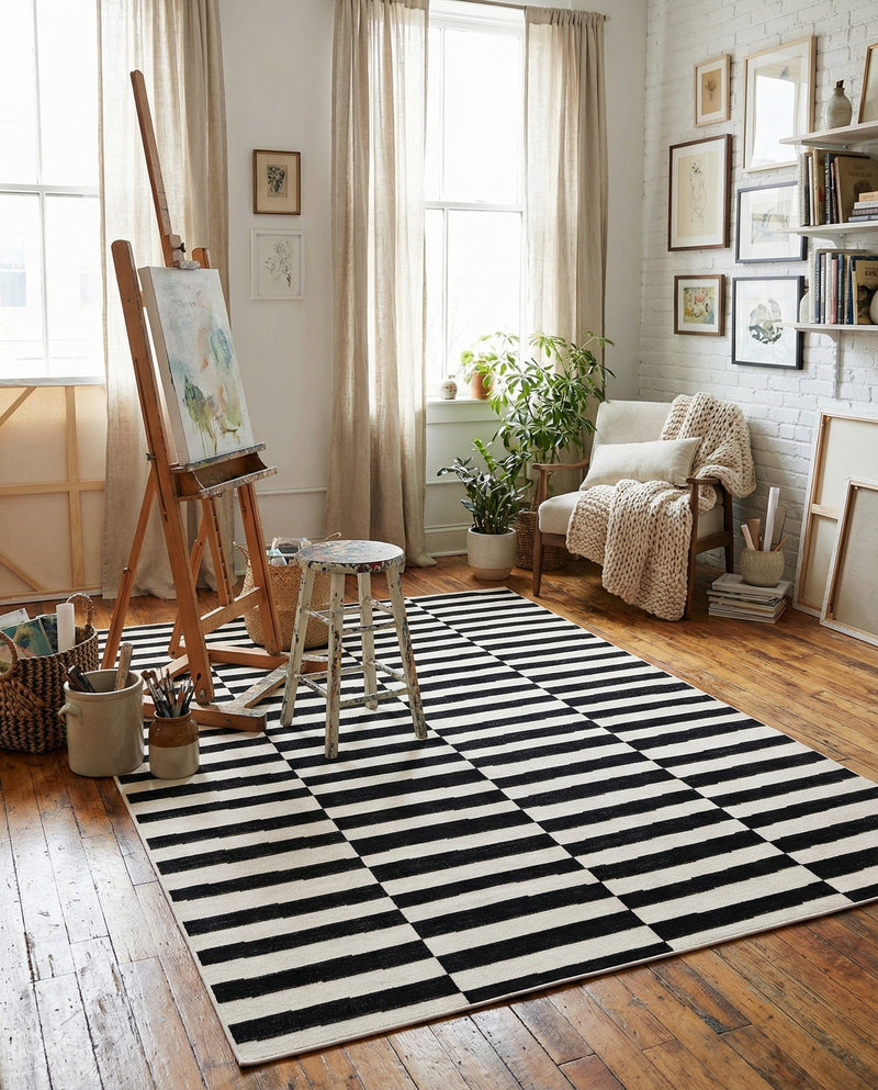 Soho Elegance Collection Area Rug -  Hudson (Black) Rectangle Black  lifestyle 12