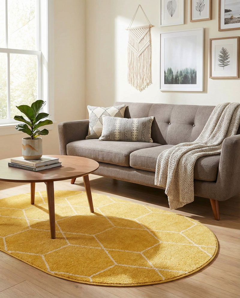 Trellis Mosaic Collection Area Rug - Arborville (Yellow) Oval Yellow  lifestyle 58