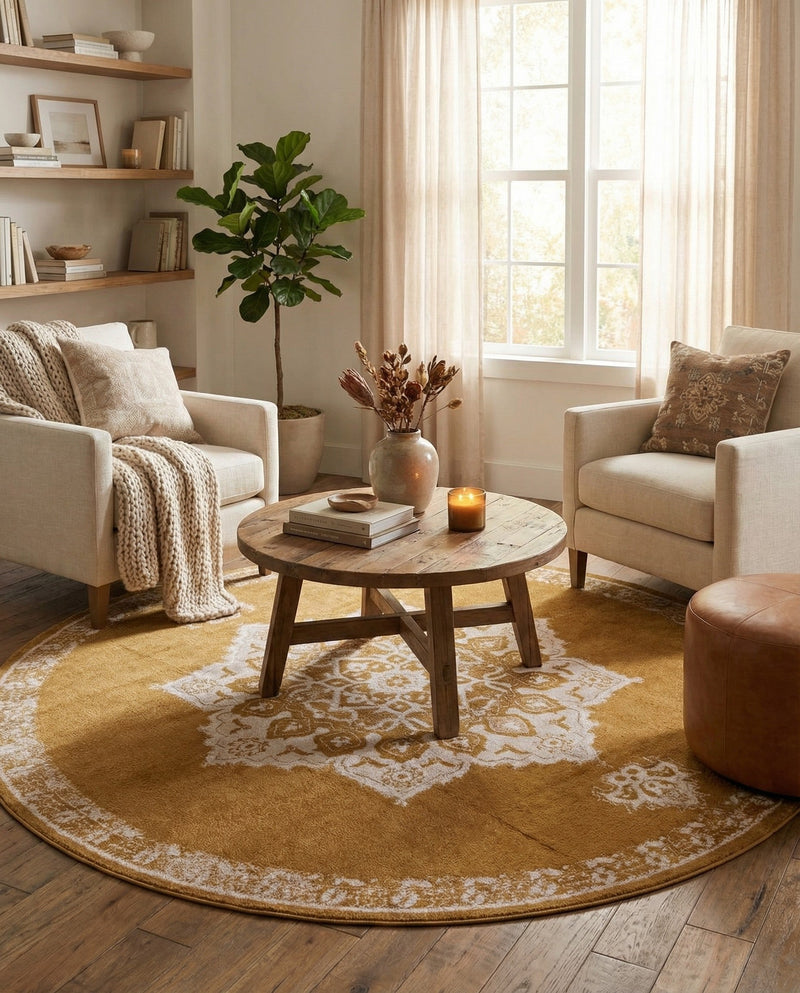Eden Oasis Collection Area Rug -  Tranquility (Yellow) Round Yellow  lifestyle 48