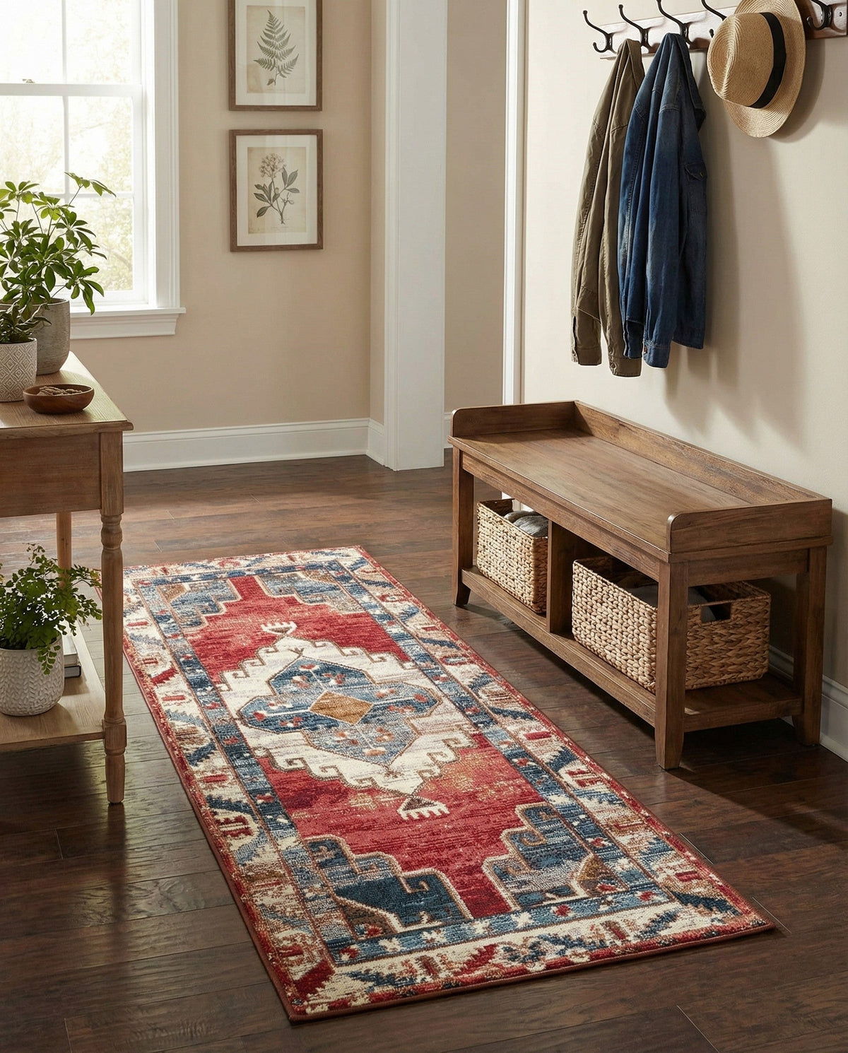 Patio Heritage Collection Area Rug -  Alcove Runner Red and Navy Blue  lifestyle 92