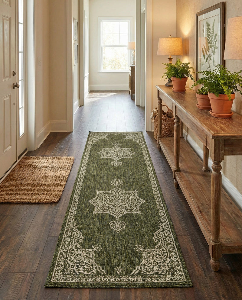 Patio Heritage Collection Area Rug -  Charleston (Green) Runner Green  lifestyle 67