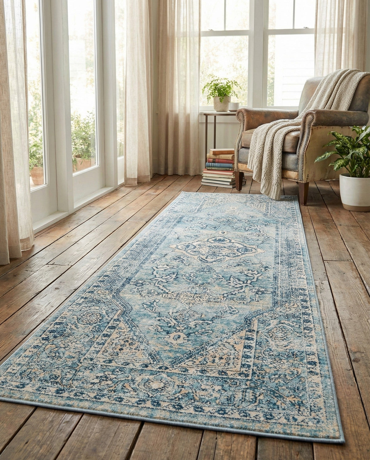 Coastal Haven Collection Area Rug -  Marina Runner Blue  lifestyle 208