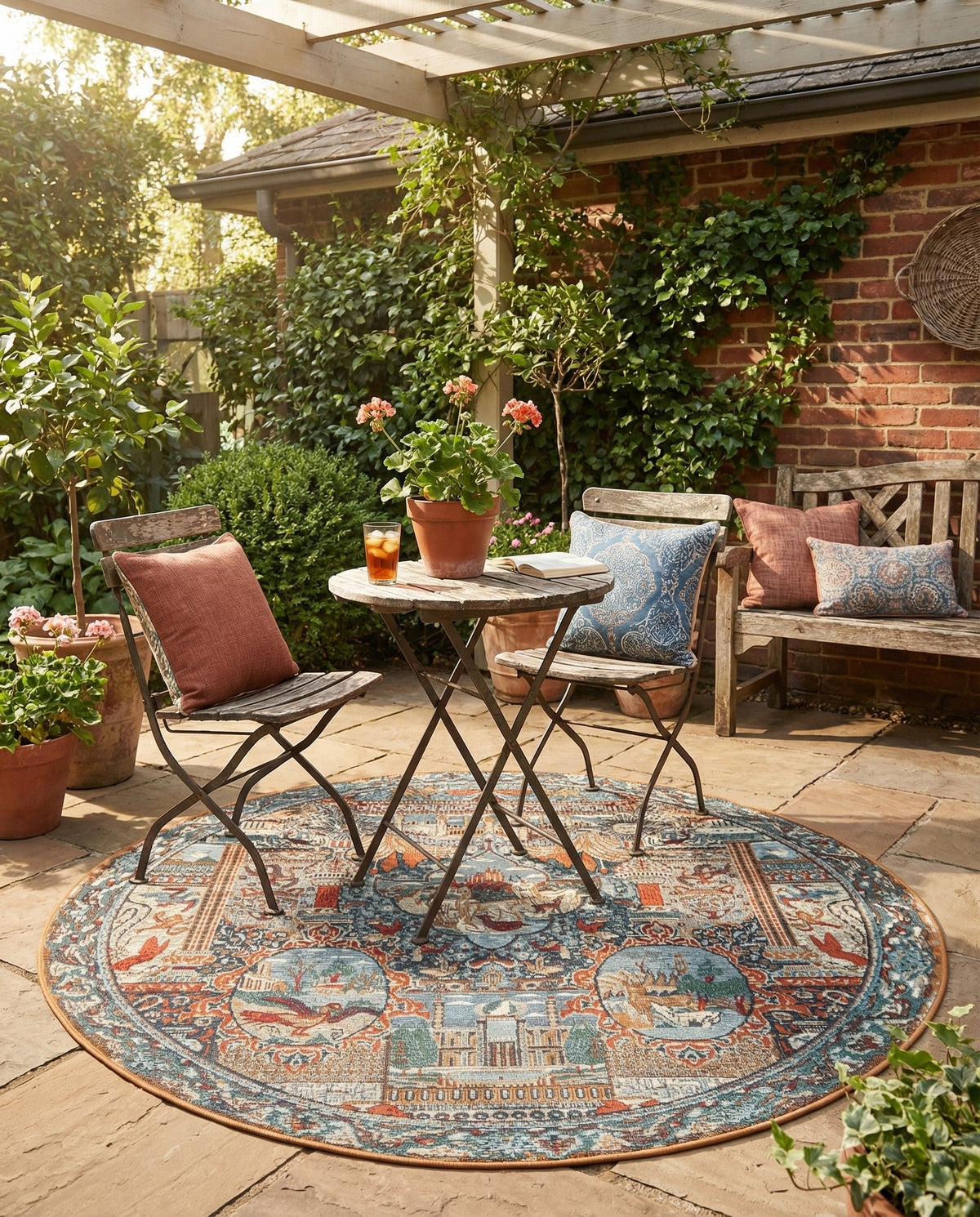 Patio Heritage Collection Area Rug -  Oasis Round Multi  lifestyle 82