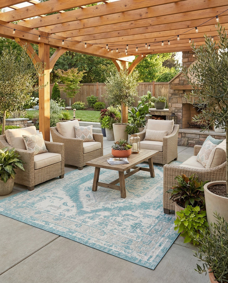 Patio Heritage Collection Area Rug -  Augusta (Aqua) Rectangle Aqua  lifestyle 5