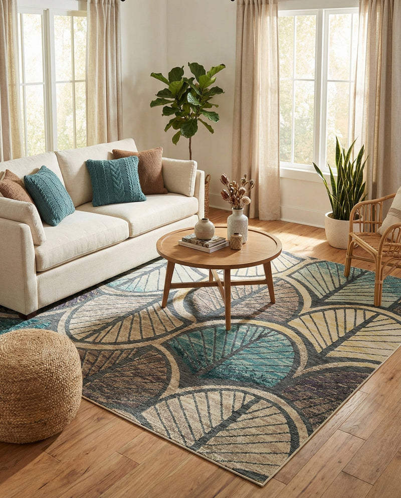 Outdoor Marrakesh Collection Area Rug -  Rabat Square Gray Blue Ivory  lifestyle 69