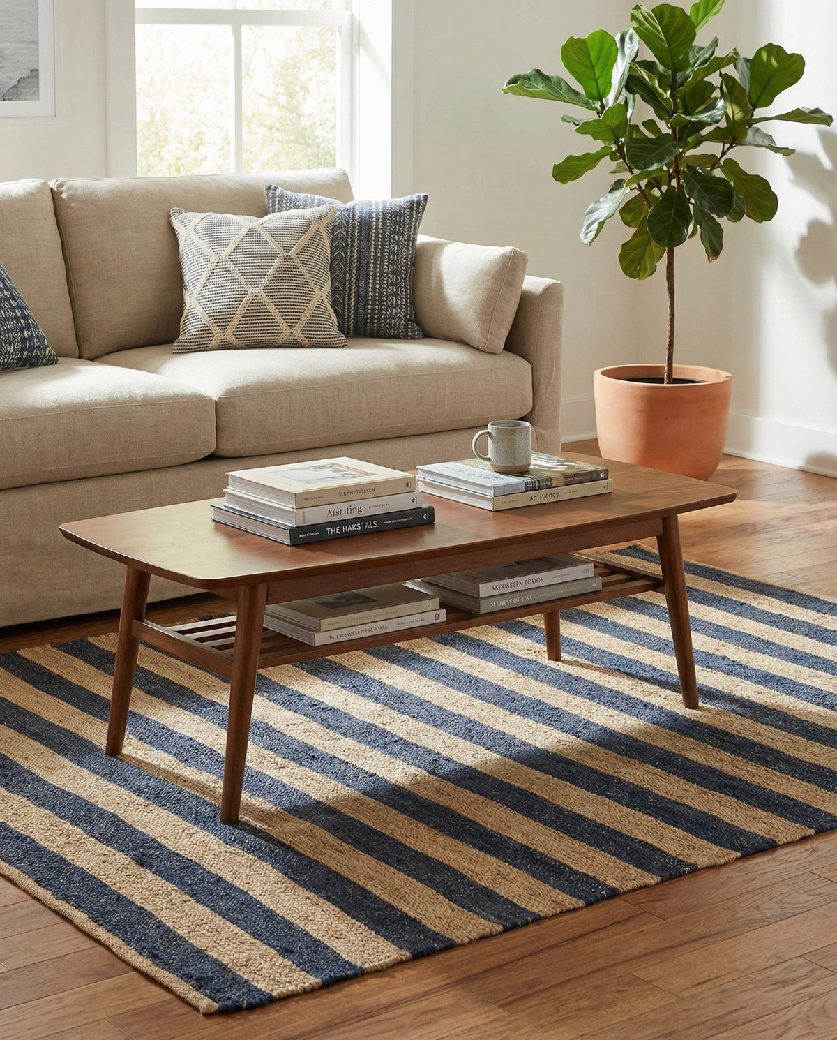 Woven Seaside Jute Collection Area Rug - Nantucket Square Navy Ivory  lifestyle 141