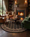 Samarkand Elegance Collection Area Rug -  Margilan (Black) Round Black  lifestyle 72