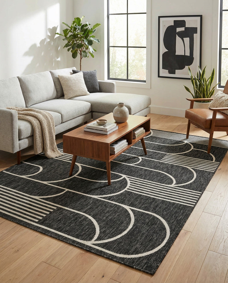 Urban Terrace Collection Area Rug -  Greenwich Rectangle Black and White  lifestyle 13