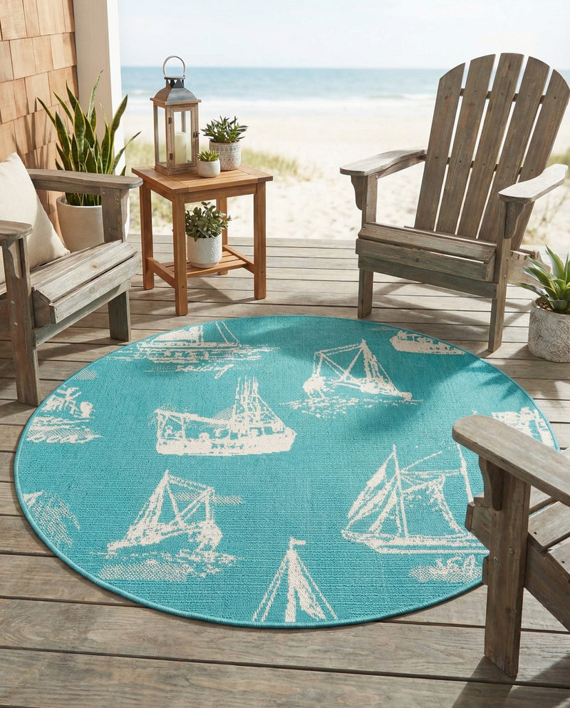 Seaside Haven Rugs Collection Area Rug -  Beachcomber Round Teal  lifestyle 61