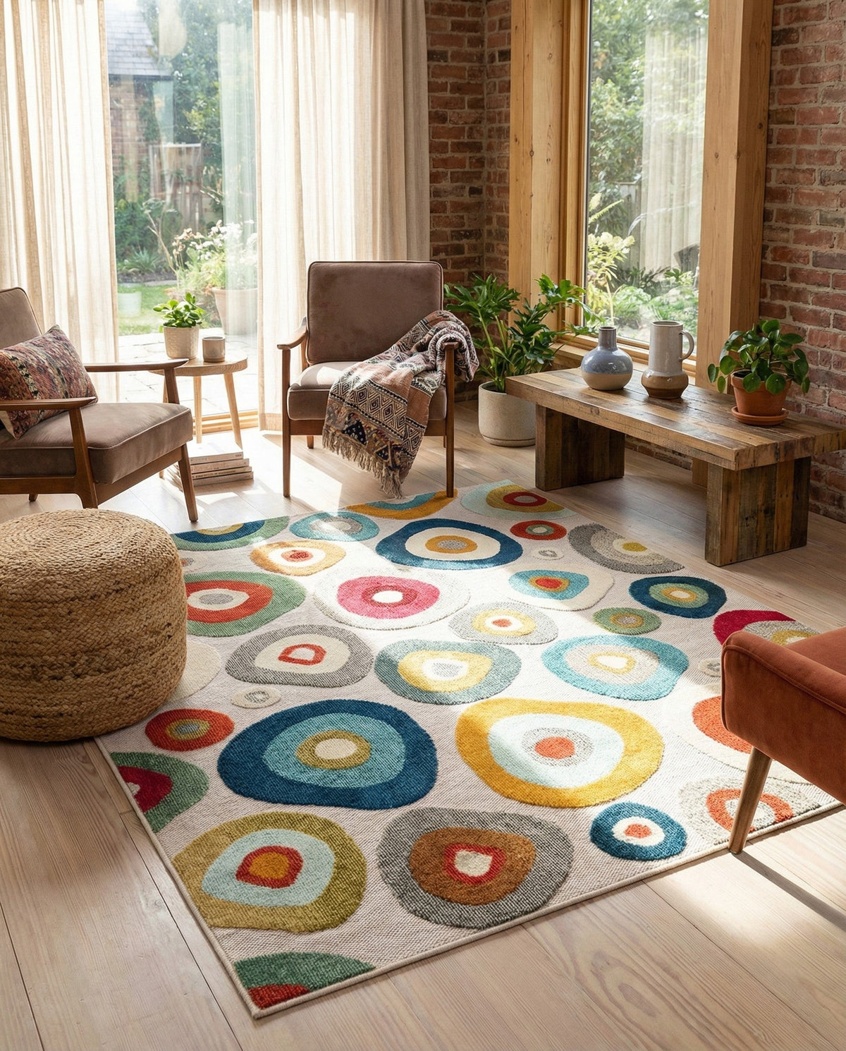 Outdoor Marrakesh Collection Area Rug -  Chefchaouen Square Multi Beige  lifestyle 169