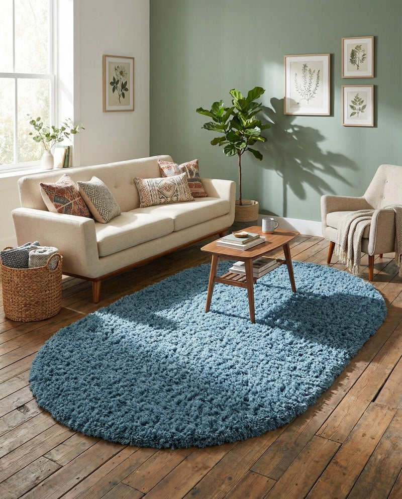 Eternal Plush Oasis Collection Area Rug -  Tranquility (Aegean Blue) Oval Aegean Blue  lifestyle 39