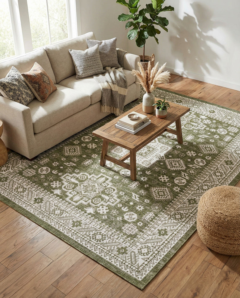 Tribal Terrace Treasures Collection Area Rug -  Incan Isle (Green) Rectangle Green  lifestyle 8