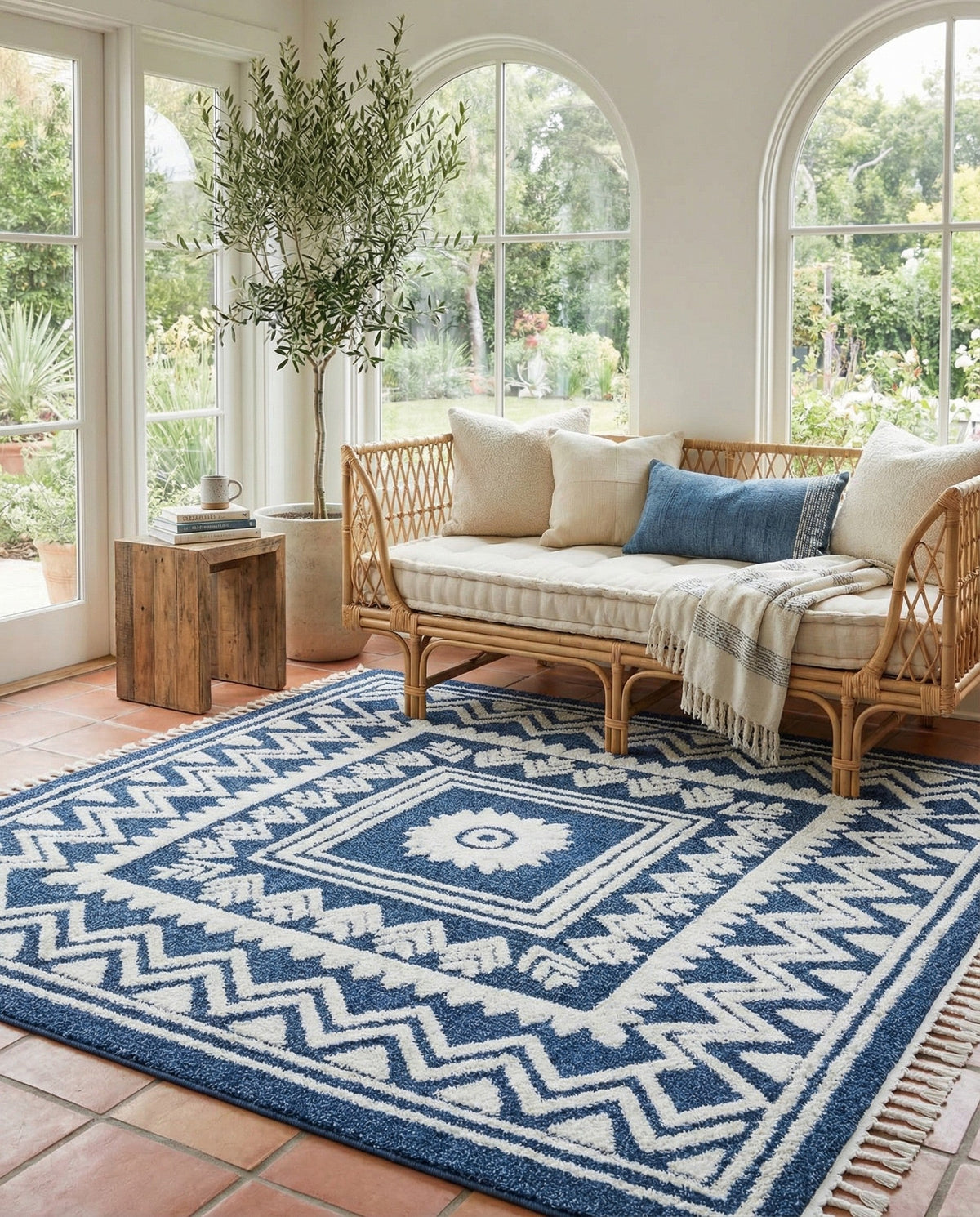 Sahara Chic Collection Area Rug -  Tangier Square Blue  lifestyle 135