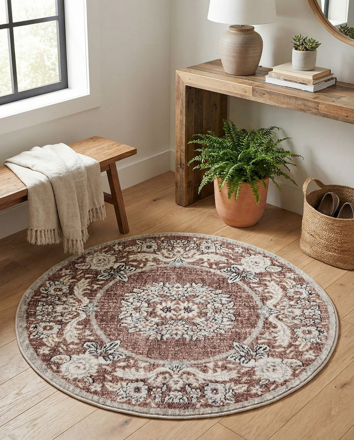Heritage Harbor Collection Area Rug -  Seabreeze Round Dusty Rose  lifestyle 191