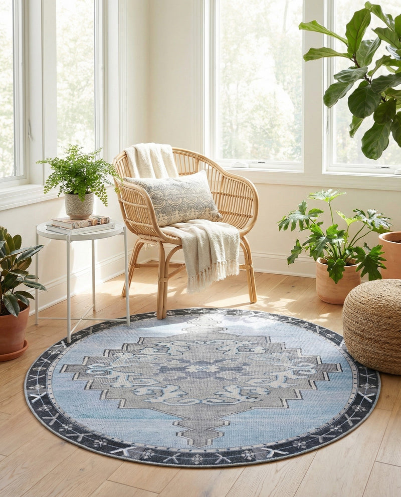 Heritage Elegance Collection Area Rug -  Winterthur (Blue Gray) Round Blue Gray  lifestyle 65