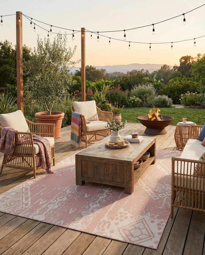 Desert Nomad Terrace Collection Area Rug - Sahara (Pink) Rectangle Pink  lifestyle 11