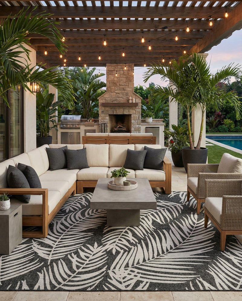 Seaside Blooms Collection Area Rug - Verdure (Charcoal) Square Charcoal  lifestyle 33