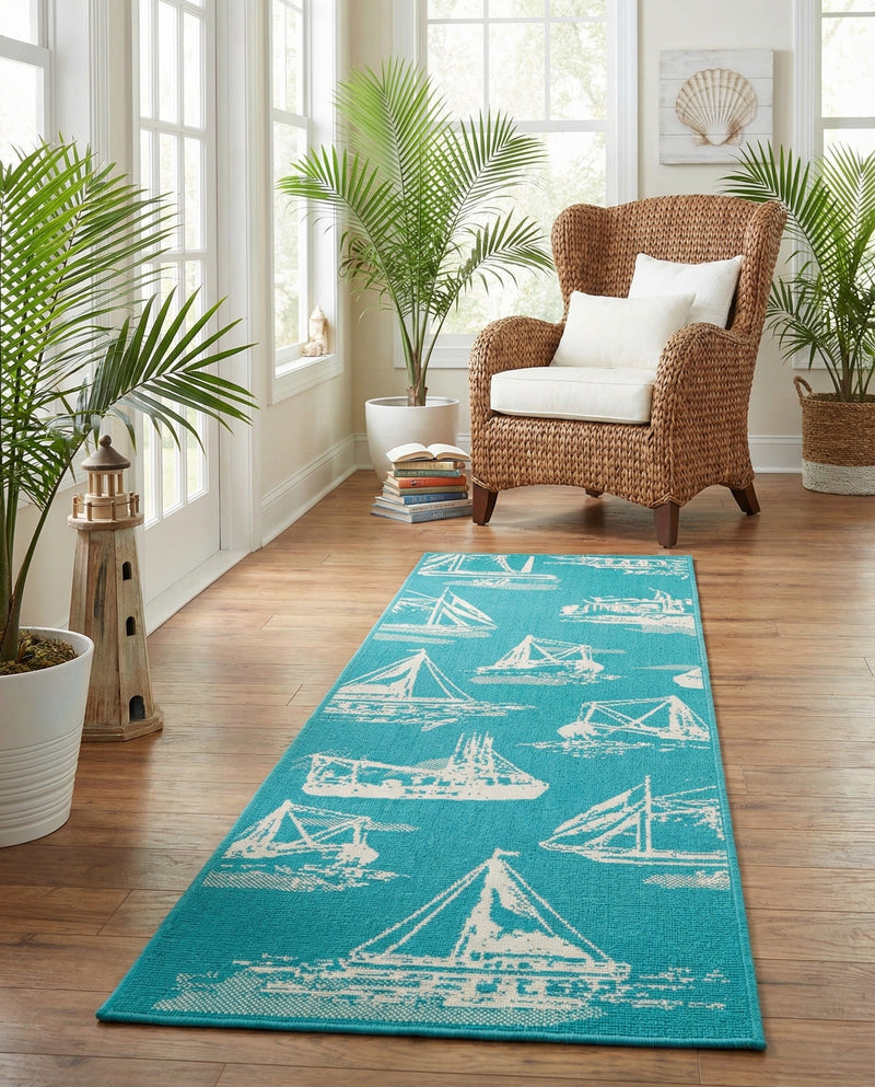 Seaside Haven Rugs Collection Area Rug -  Beachcomber Runner Teal  lifestyle 78