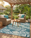 Seaside Blooms Collection Area Rug - Verdure (Teal) Rectangle Teal  lifestyle 8