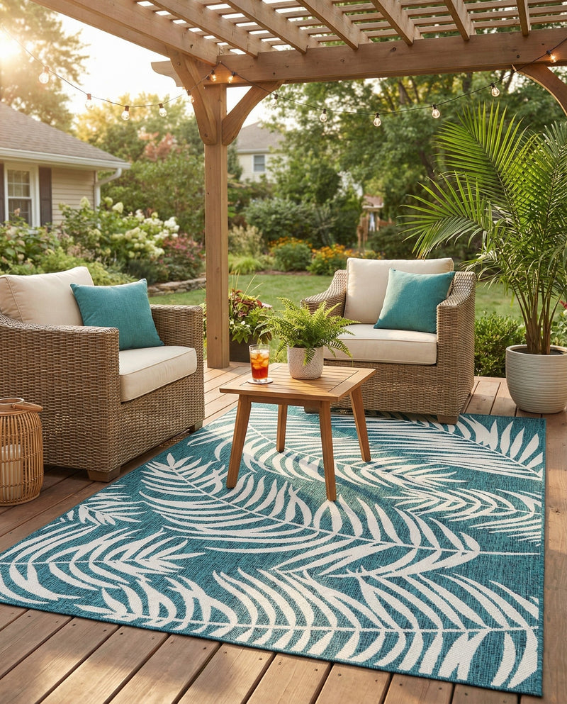 Seaside Blooms Collection Area Rug - Verdure (Teal) Rectangle Teal  lifestyle 8