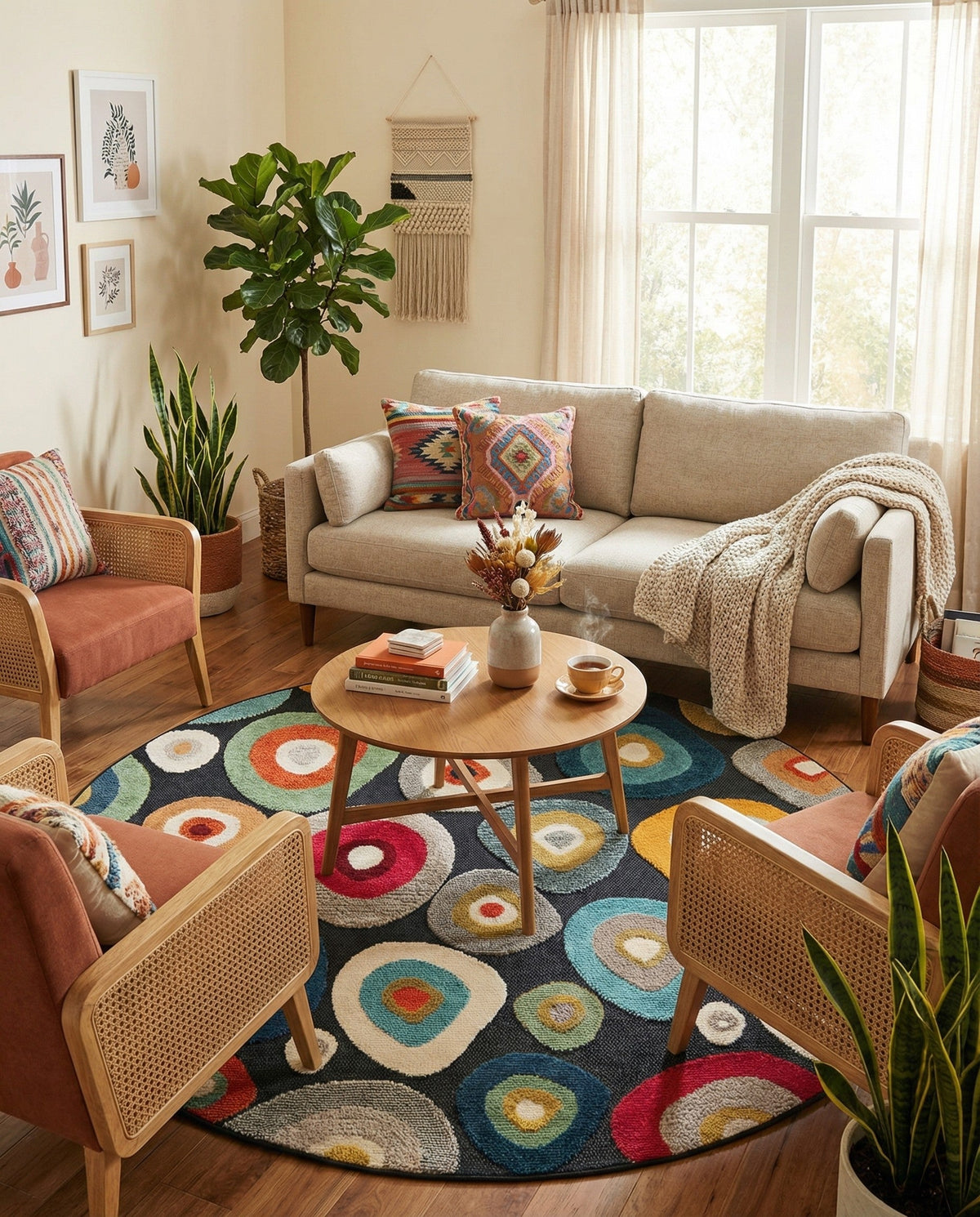 Outdoor Marrakesh Collection Area Rug -  Chefchaouen Round Multi Black  lifestyle 170