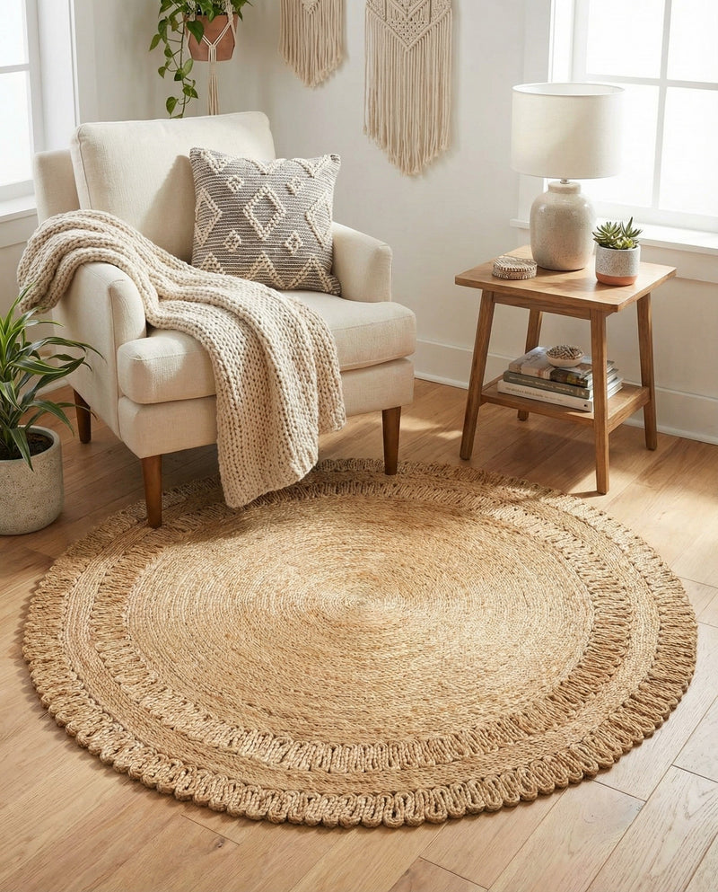 Woven Seaside Jute Collection Area Rug - Varadero Round Natural  lifestyle 15