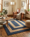 Woven Seaside Jute Collection Area Rug - Nautilus Rectangle Navy Blue Natural  lifestyle 6