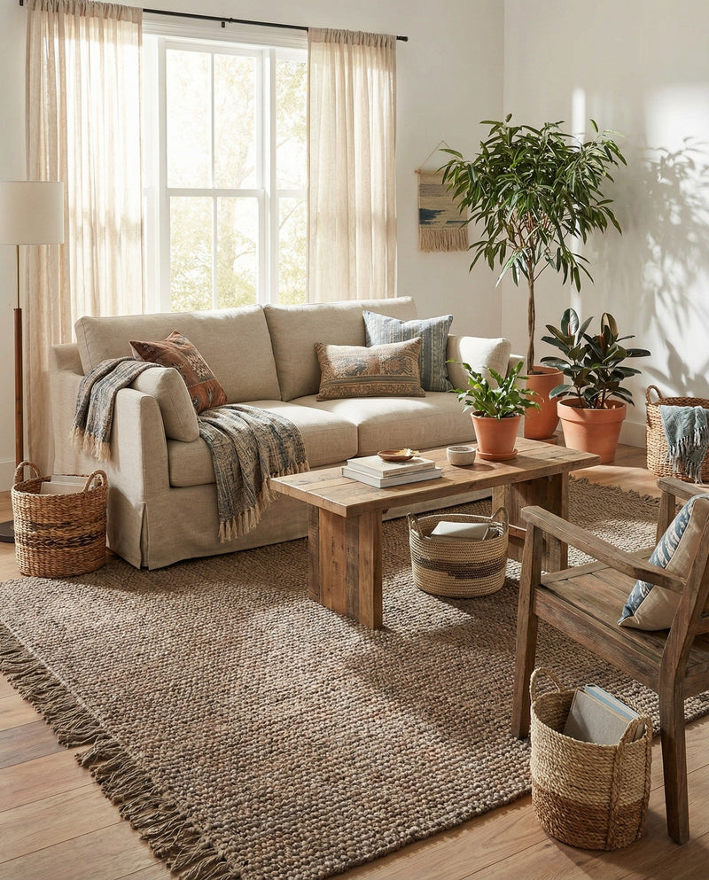 Savannah Jute Collection Area Rug - Seashore Rectangle Gray  lifestyle 27