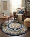Eden Oasis Collection Area Rug -  Refuge (Dark Blue) Round Dark Blue  lifestyle 76