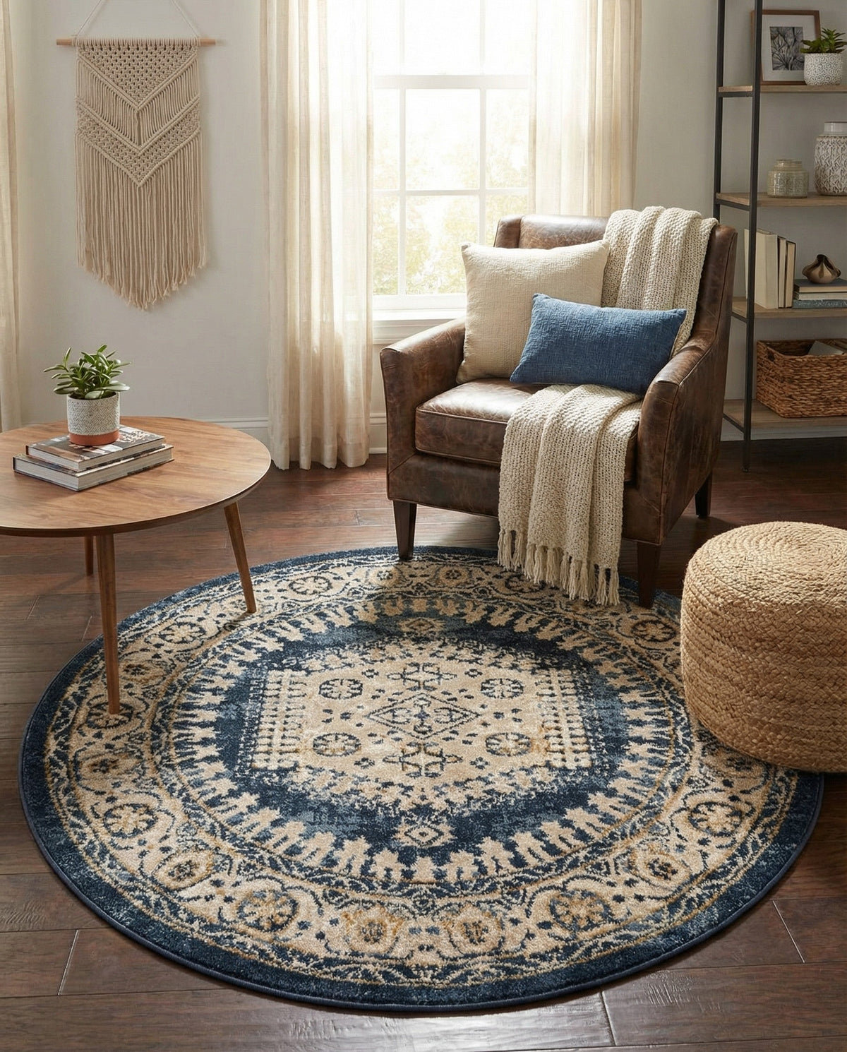 Eden Oasis Collection Area Rug -  Refuge (Dark Blue) Round Dark Blue  lifestyle 76