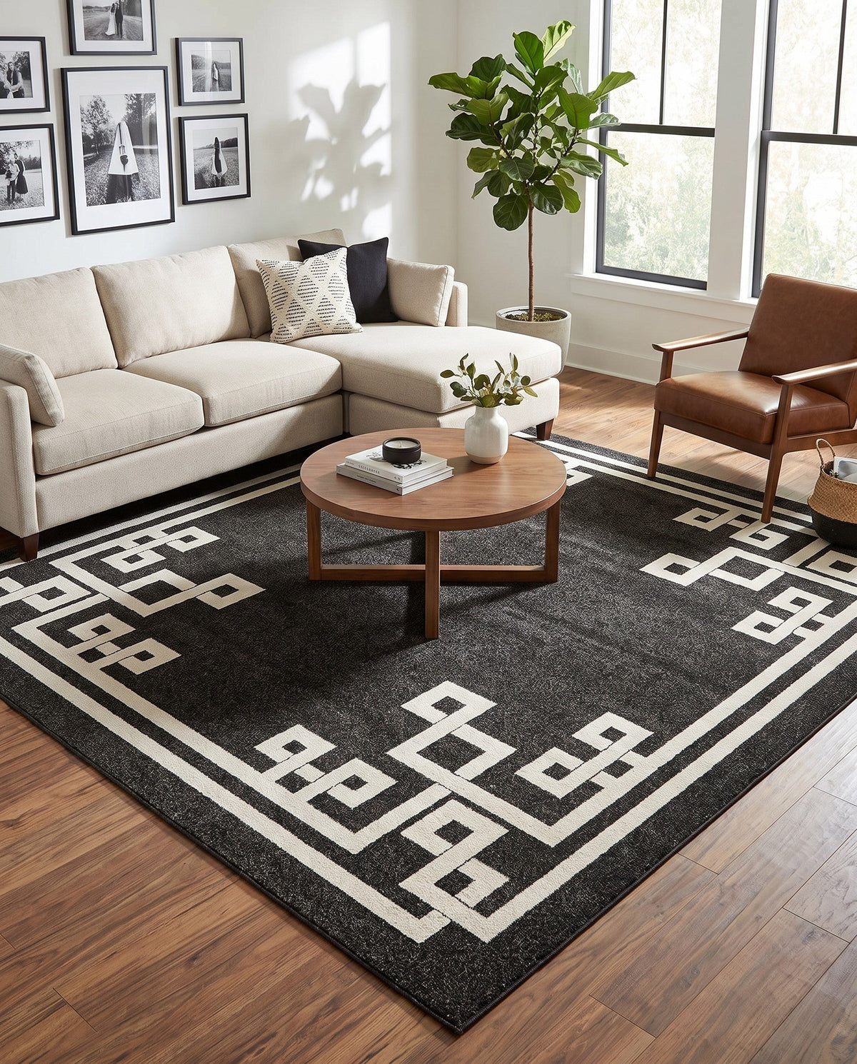 Aegean Labyrinth Collection Area Rug -  Rhodes Square Black  lifestyle 113