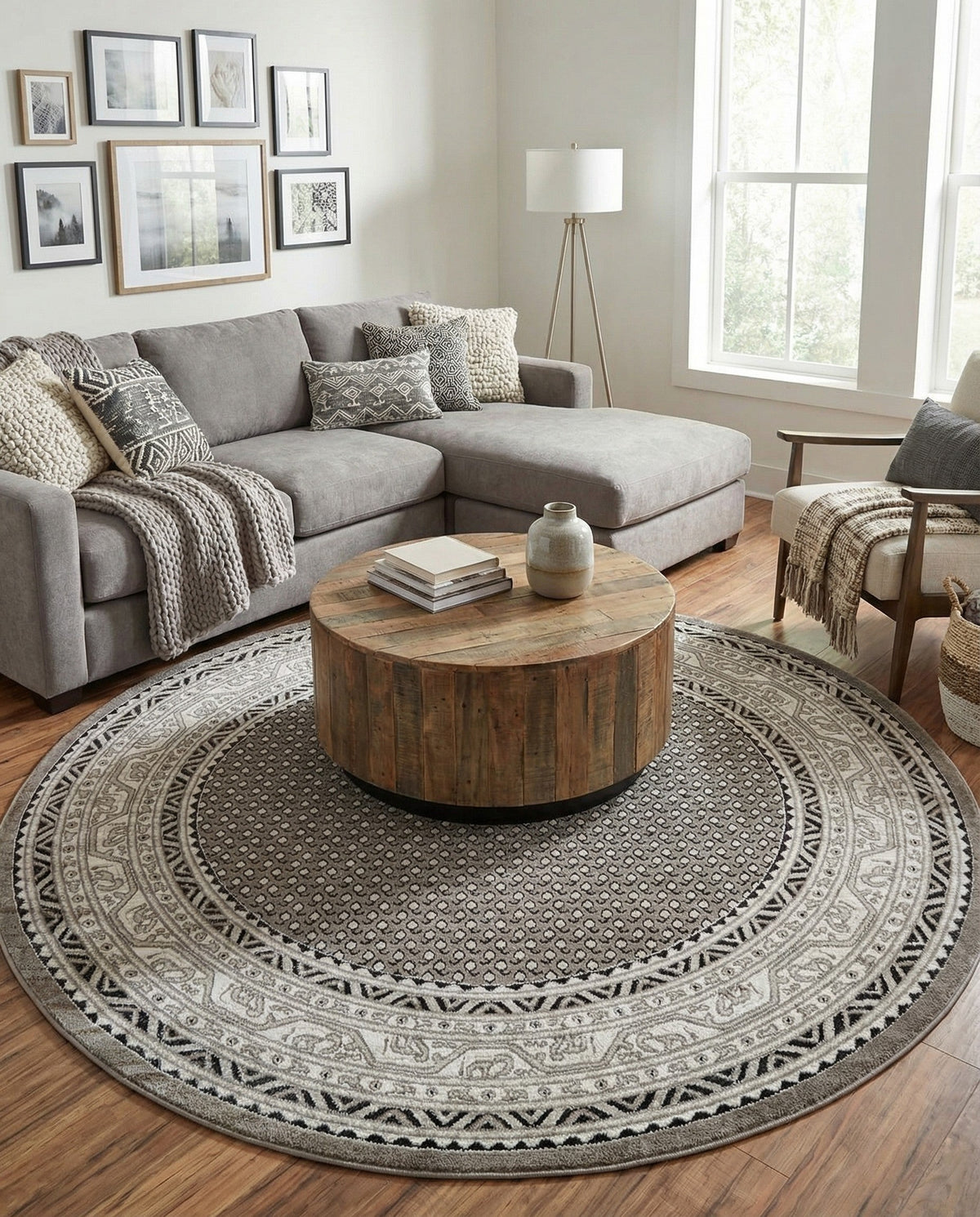 Soho Elegance Collection Area Rug -  Mercer (Gray) Round Gray  lifestyle 91