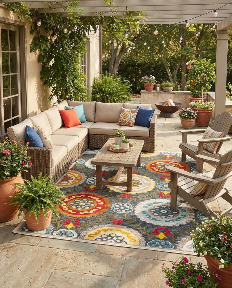 Outdoor Marrakesh Collection Area Rug -  Asilah Rectangle Gray  lifestyle 38