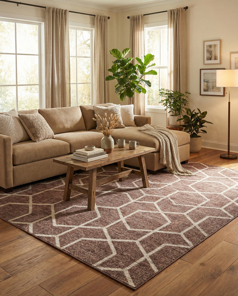 Geo Garden Lattice Collection Area Rug - Savannah Rectangle Dusty Rose  lifestyle 41