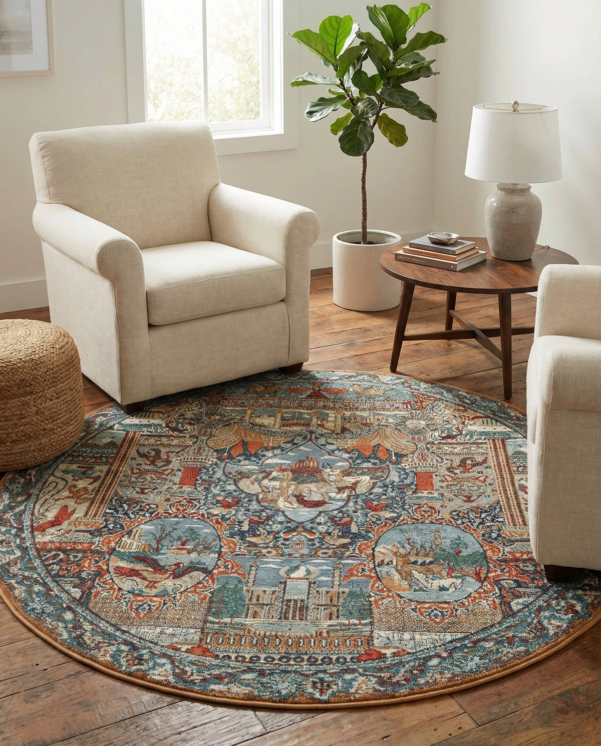 Patio Heritage Collection Area Rug -  Oasis Round Multi  lifestyle 83