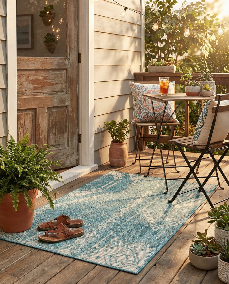 Desert Nomad Terrace Collection Area Rug - Sahara (Light Aqua) Rectangle Light Aqua  lifestyle 27