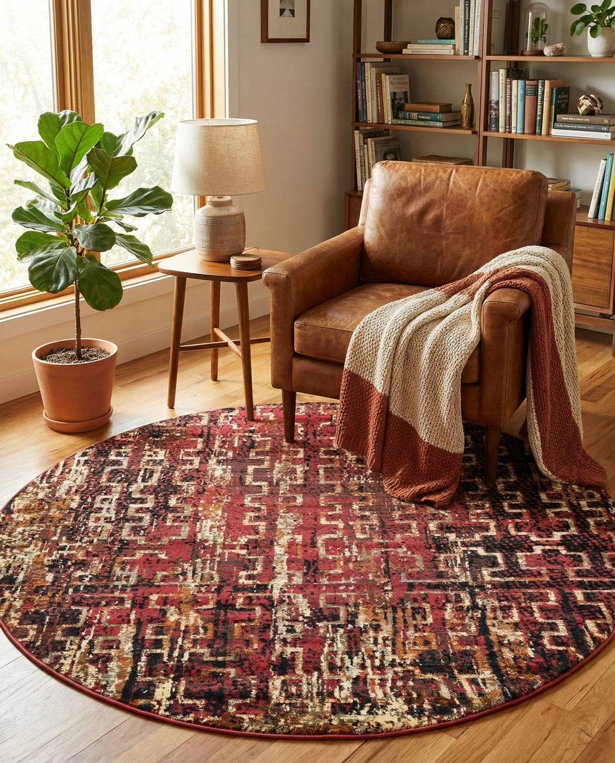 Neptune Elegance Collection Area Rug -  Proteus Round Burgundy  lifestyle 144