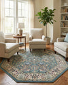 Persian Elegance Collection Area Rug -  Kerman (Blue) Octagon Blue  lifestyle 41