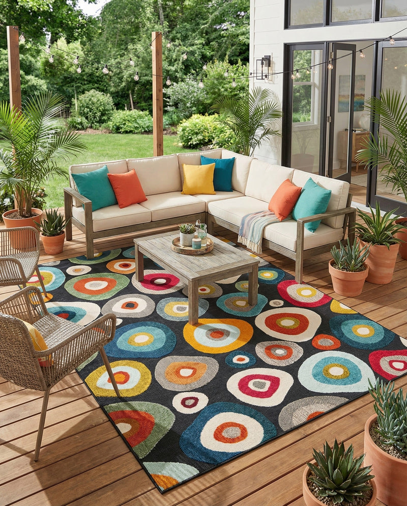 Outdoor Marrakesh Collection Area Rug -  Chefchaouen Rectangle Multi Black  lifestyle 53