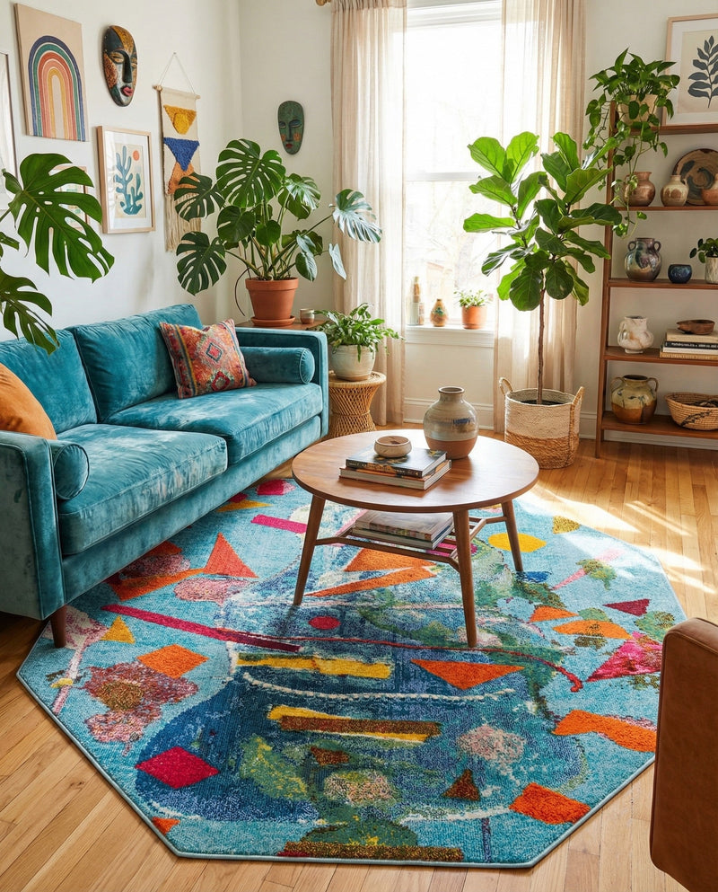Colorburst Oasis Collection Area Rug -  Fresco Octagon Aqua  lifestyle 36