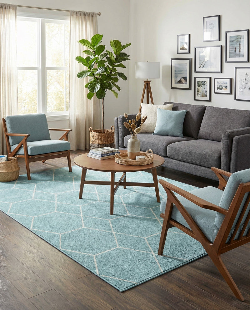 Trellis Mosaic Collection Area Rug - Arborville (Light Blue) Rectangle Light Blue  lifestyle 5