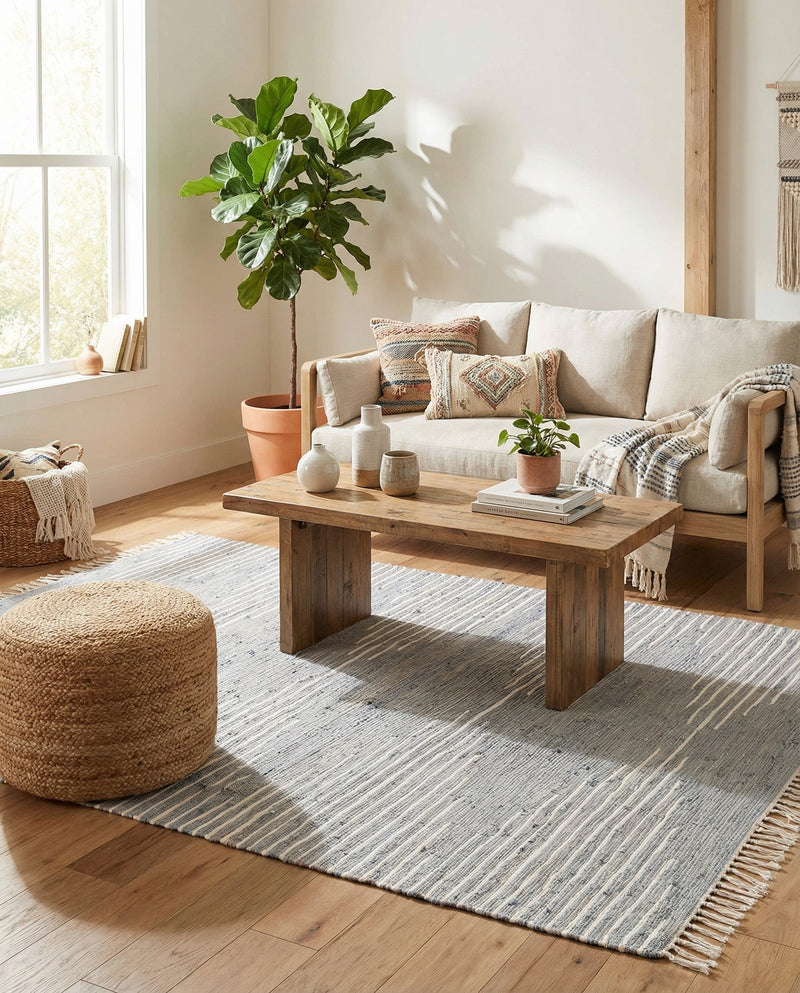 Thar Cotton Collection Area Rug - Jaisalmer (Light Gray) Rectangle Light Gray  lifestyle 6