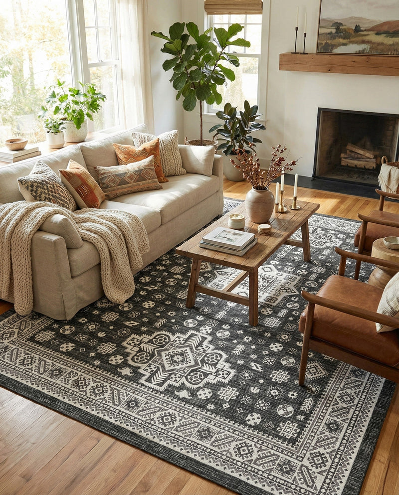 Tribal Terrace Treasures Collection Area Rug -  Incan Isle (Charcoal Gray) Rectangle Charcoal Gray  lifestyle 38
