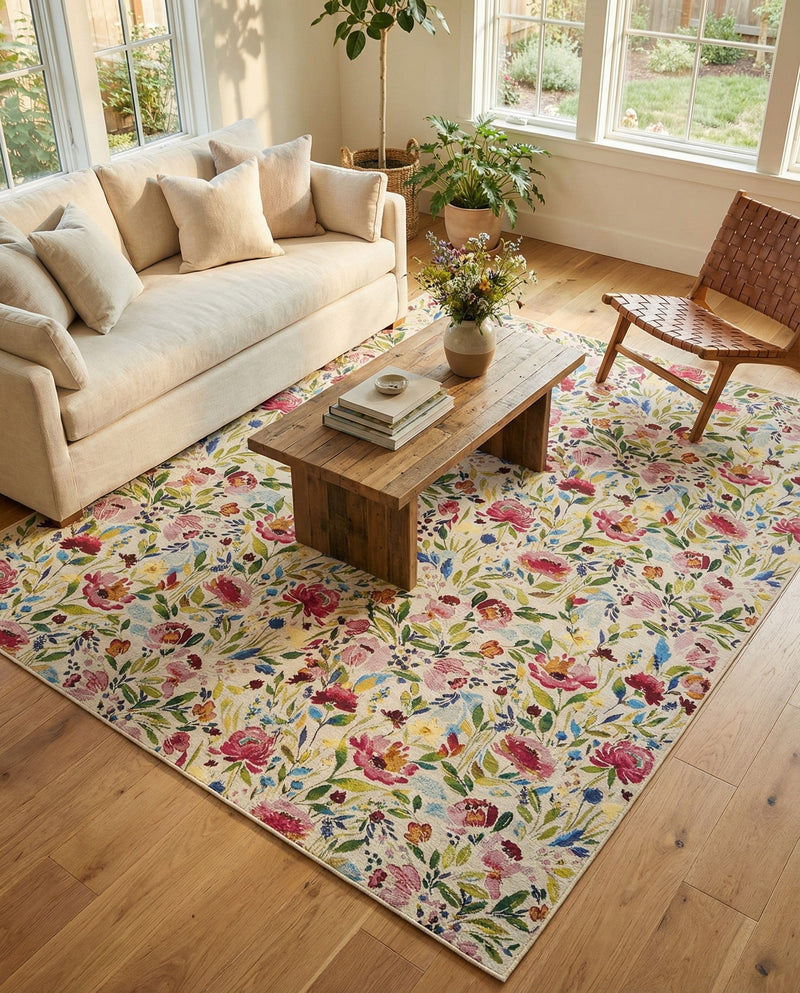 Seaside Blooms Collection Area Rug -  Meadow Rectangle Multi  lifestyle 45