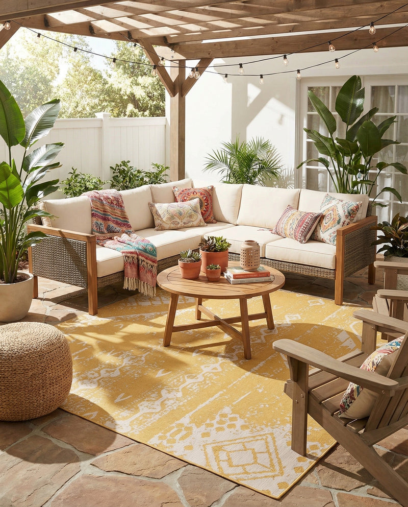 Desert Nomad Terrace Collection Area Rug - Sahara (Yellow) Square Yellow  lifestyle 69