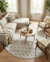 Mediterranean Lattice Collection Area Rug - Santorini (Ivory and Gray) Round Ivory and Gray  lifestyle 44