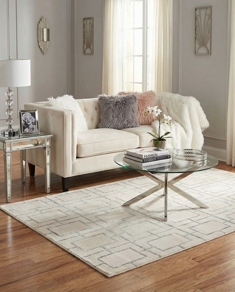 Hollywood Luxe Collection Area Rug -  Beverly (White Silver) Rectangle White Silver  lifestyle 9
